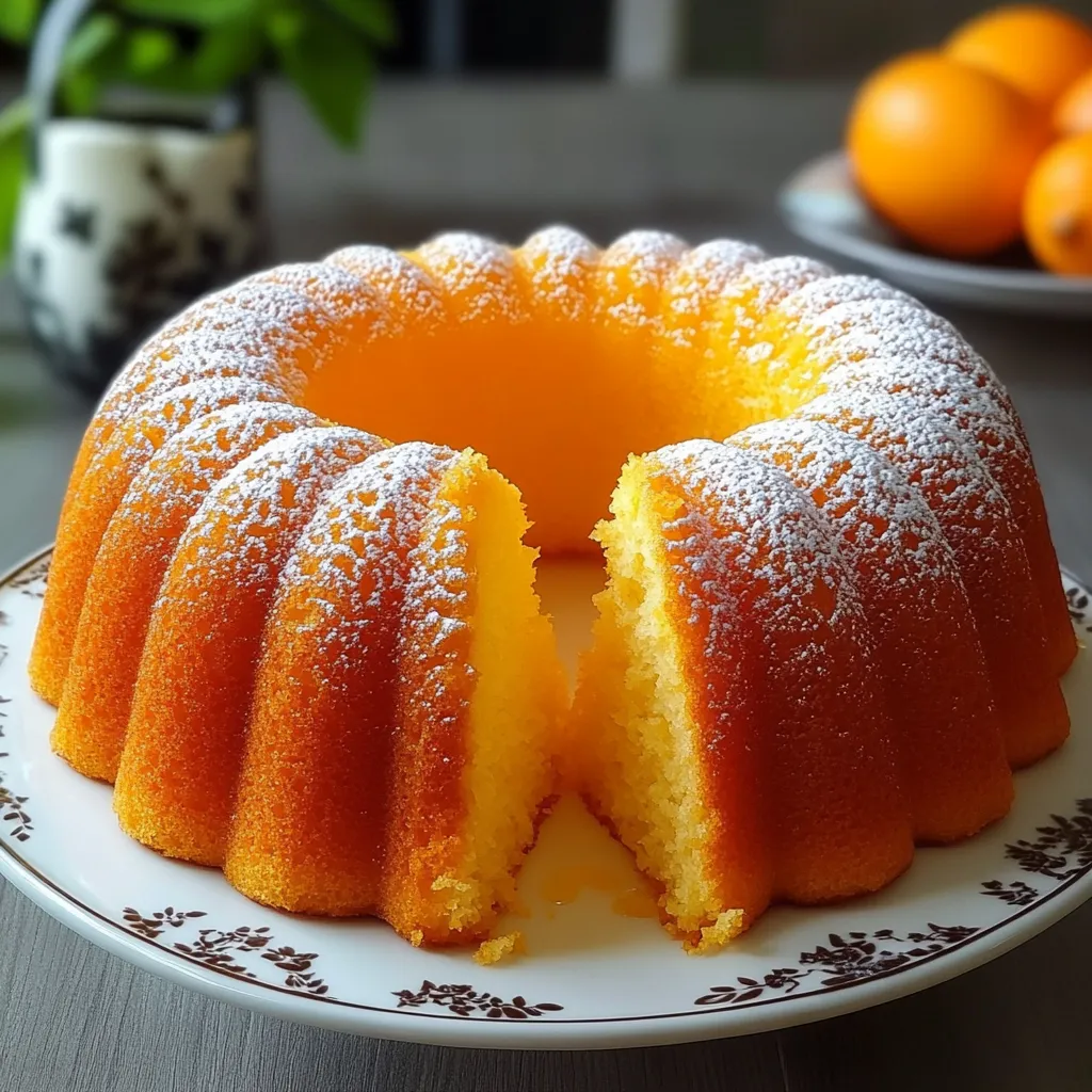 Cake moelleux à l’orange fraîchement sorti du four, doré et parfumé