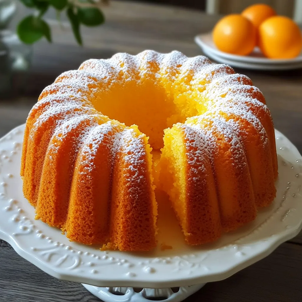 Tranche de cake à l’orange avec une texture légère et aérée.