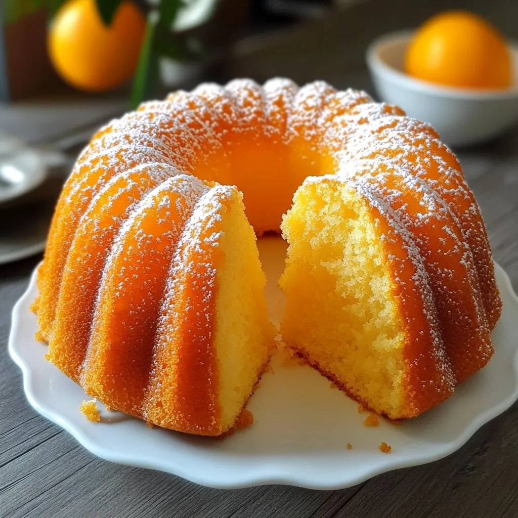 Cake moelleux à l’orange fraîchement sorti du four, doré et parfumé