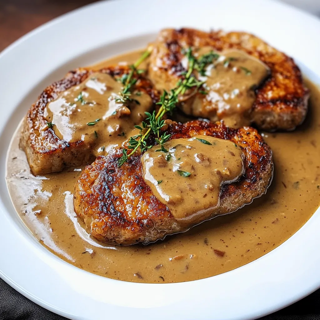 Escalopes de bœuf dorées avec sauce crémeuse au Reblochon, servies dans une assiette avec pommes de terre sautées.