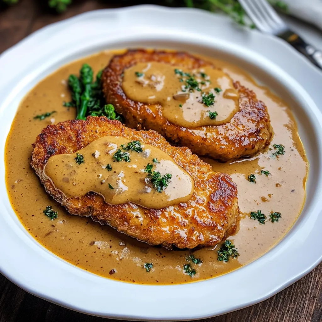 Escalopes de bœuf dorées avec sauce crémeuse au Reblochon, servies dans une assiette avec pommes de terre sautées.