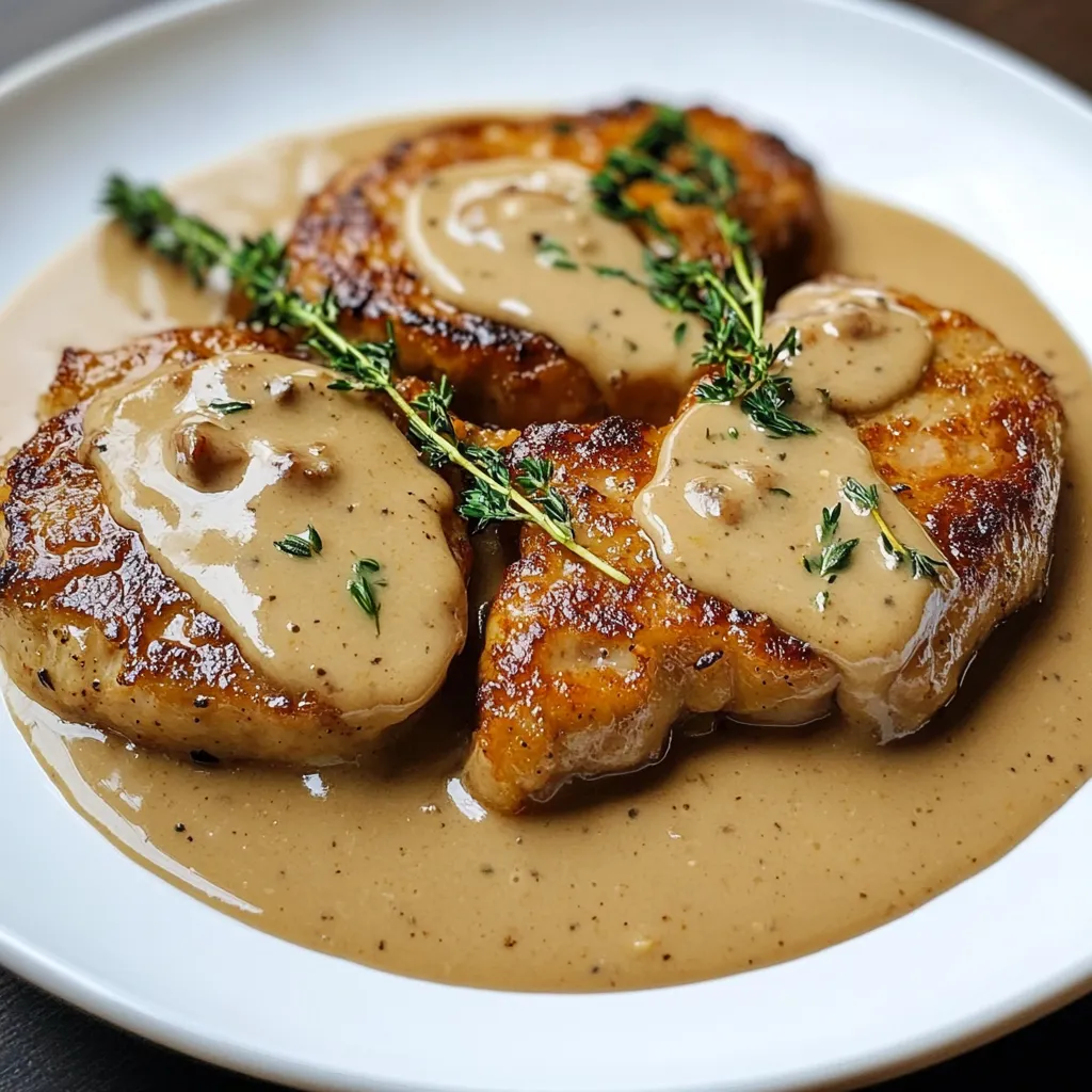 Escalopes de bœuf dorées avec sauce crémeuse au Reblochon, servies dans une assiette avec pommes de terre sautées.