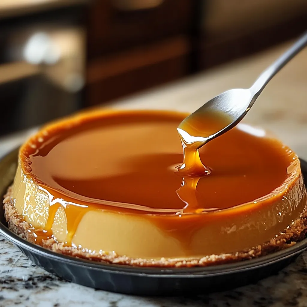 Flan au caramel maison avec un caramel doré coulant, servi sur une assiette blanche.