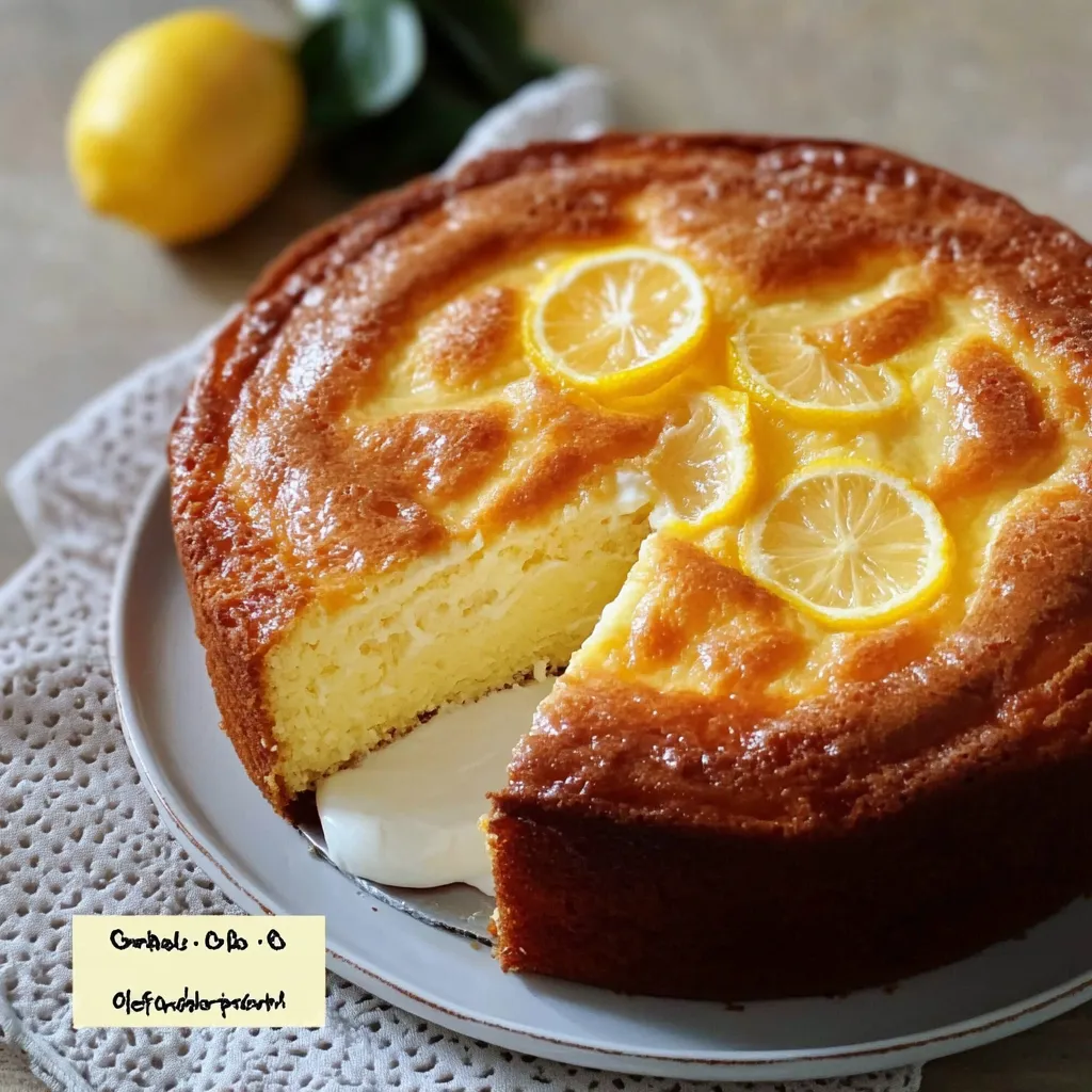 Gâteau au yaourt et au citron doré et moelleux, tranché et servi sur une assiette, avec un glaçage au citron brillant et un zeste finement râpé.