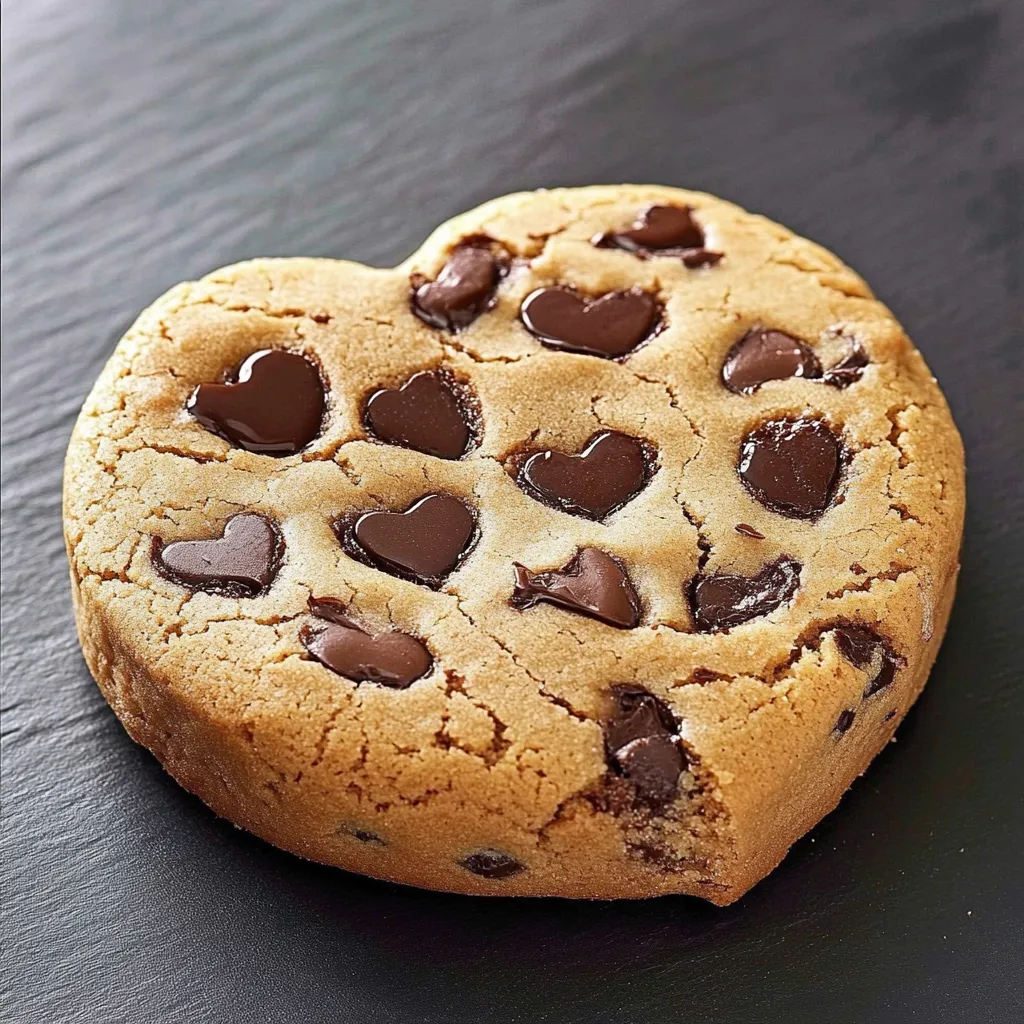 Maxi cookie cœur coulant doré avec un centre fondant au chocolat, présenté sur une assiette.