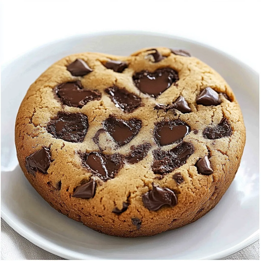 Maxi cookie cœur coulant doré avec un centre fondant au chocolat, présenté sur une assiette.