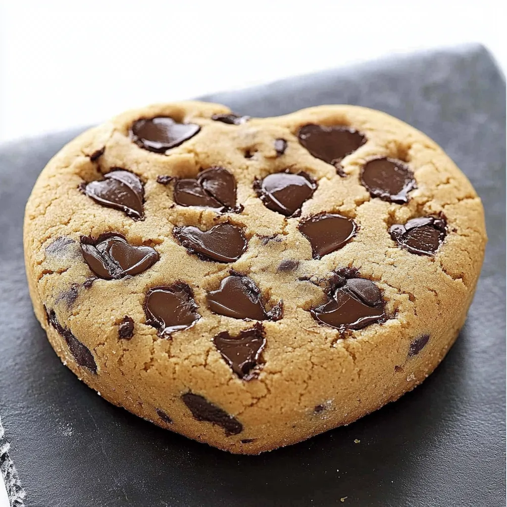 Maxi cookie cœur coulant doré avec un centre fondant au chocolat, présenté sur une assiette.