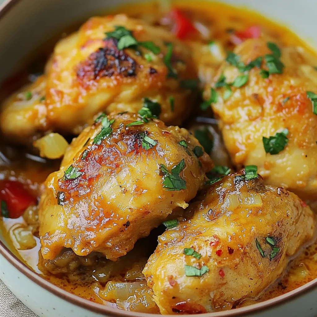 Poulet Coco Réunionnais servi avec du riz blanc, garni de coriandre fraîche dans une assiette.