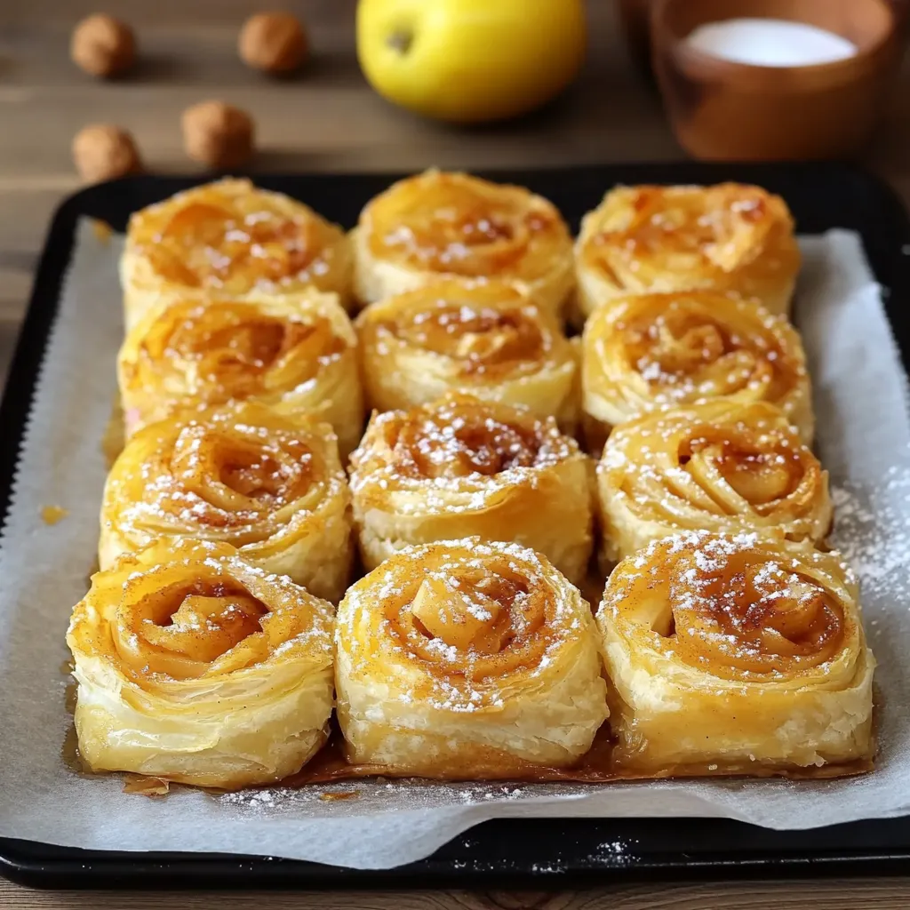 Roulés feuilletés aux pommes dorés sortant du fou