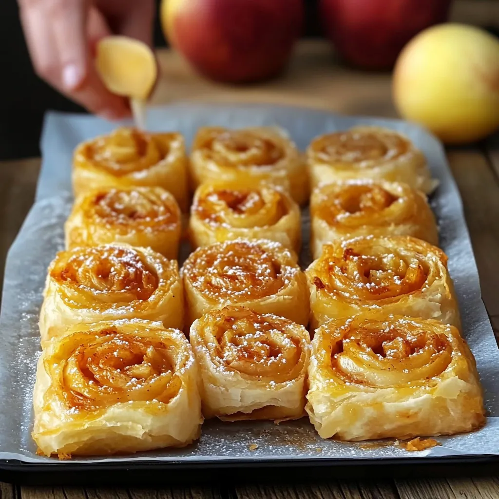 Roulés feuilletés aux pommes dorés sortant du fou