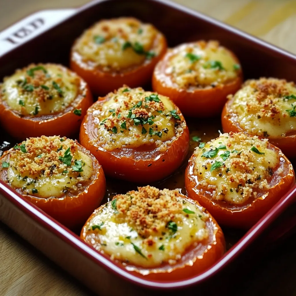 Tomates à la Provençale sorties du four : Plat de tomates rôties garnies de chapelure dorée et d’herbes de Provence.