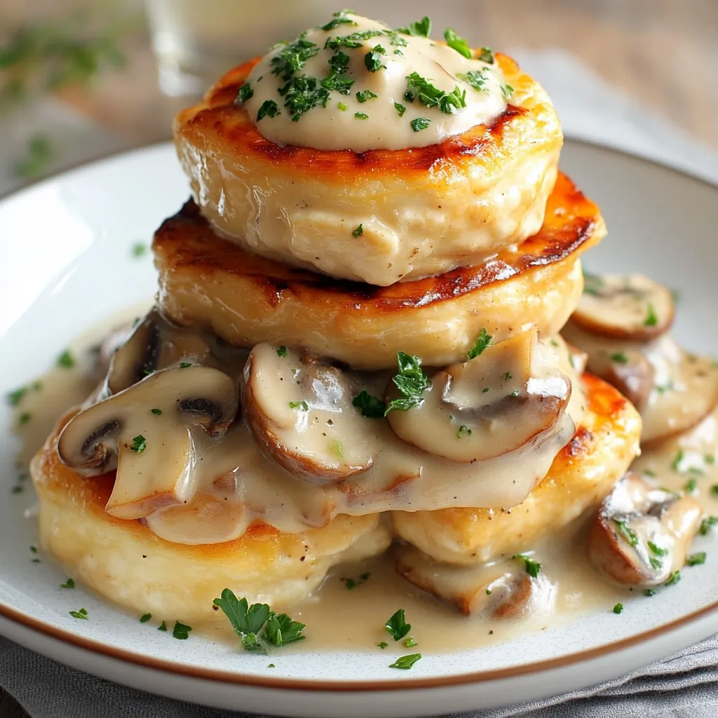 Vol-au-Vent au Poulet et Champignons doré et croustillant sur une assiette Garniture crémeuse de poulet et champignons dans une poêle Vol-au-Vent garni et prêt à être servi avec une touche de persil frais
