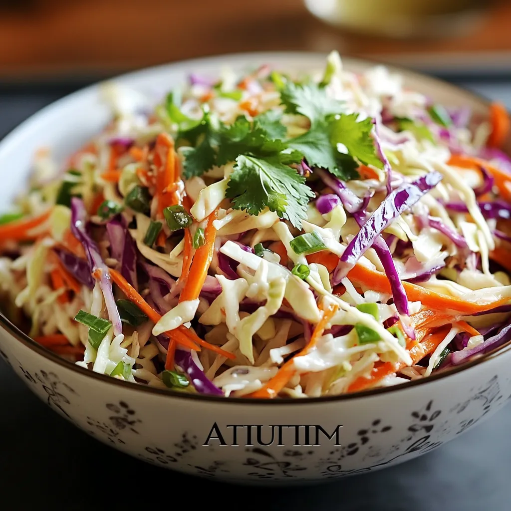 Salade de chou à l’asiatique servie dans un bol, garnie de graines de sésame et de cacahuètes concassées, accompagnée de baguettes en bois.