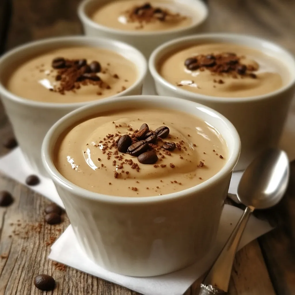 Crème au café maison servie dans un ramequin avec une texture onctueuse et une légère mousse sur le dessus.