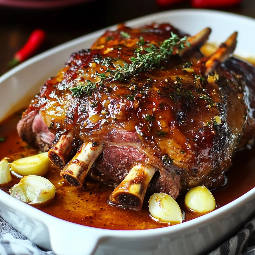 Épaule d’agneau confite au four, servie avec des légumes rôtis et une sauce onctueuse, parfaitement dorée et caramélisée.