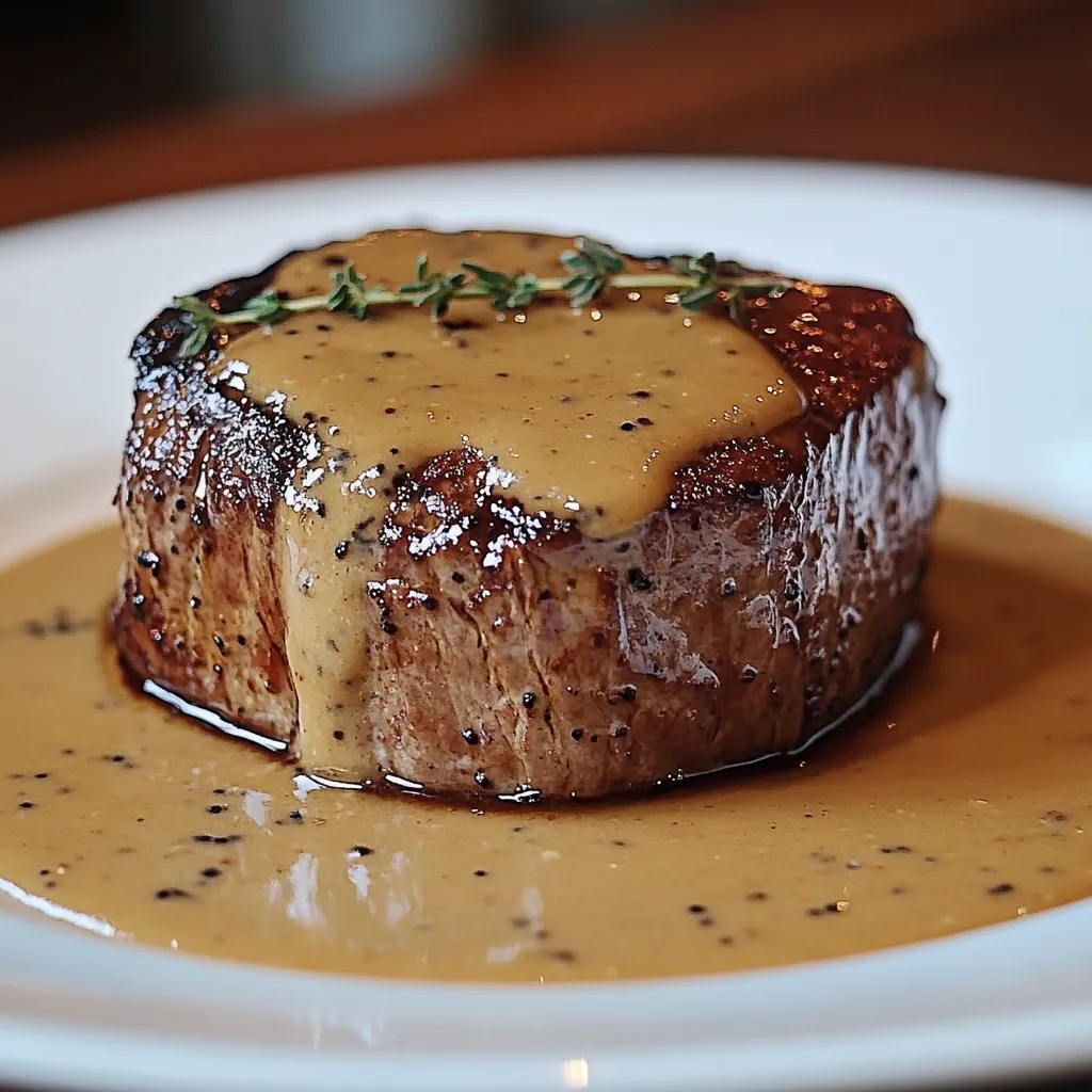 Filet mignon doré accompagné d’une sauce onctueuse au miel et à la moutarde, servi avec des pommes de terre rôties.