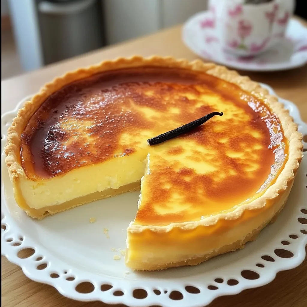 Flan parisien doré avec une texture crémeuse, servi sur une assiette.