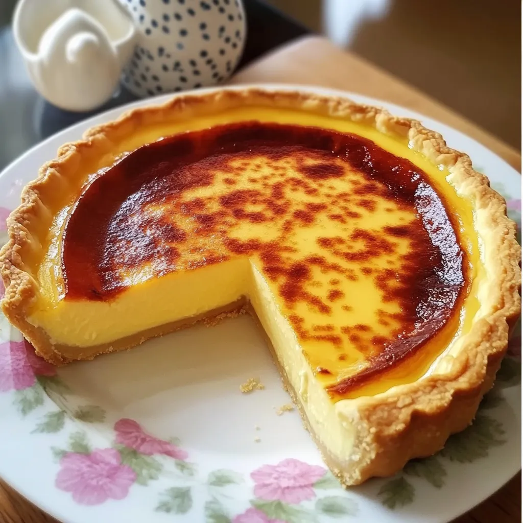 Flan parisien doré avec une texture crémeuse, servi sur une assiette.