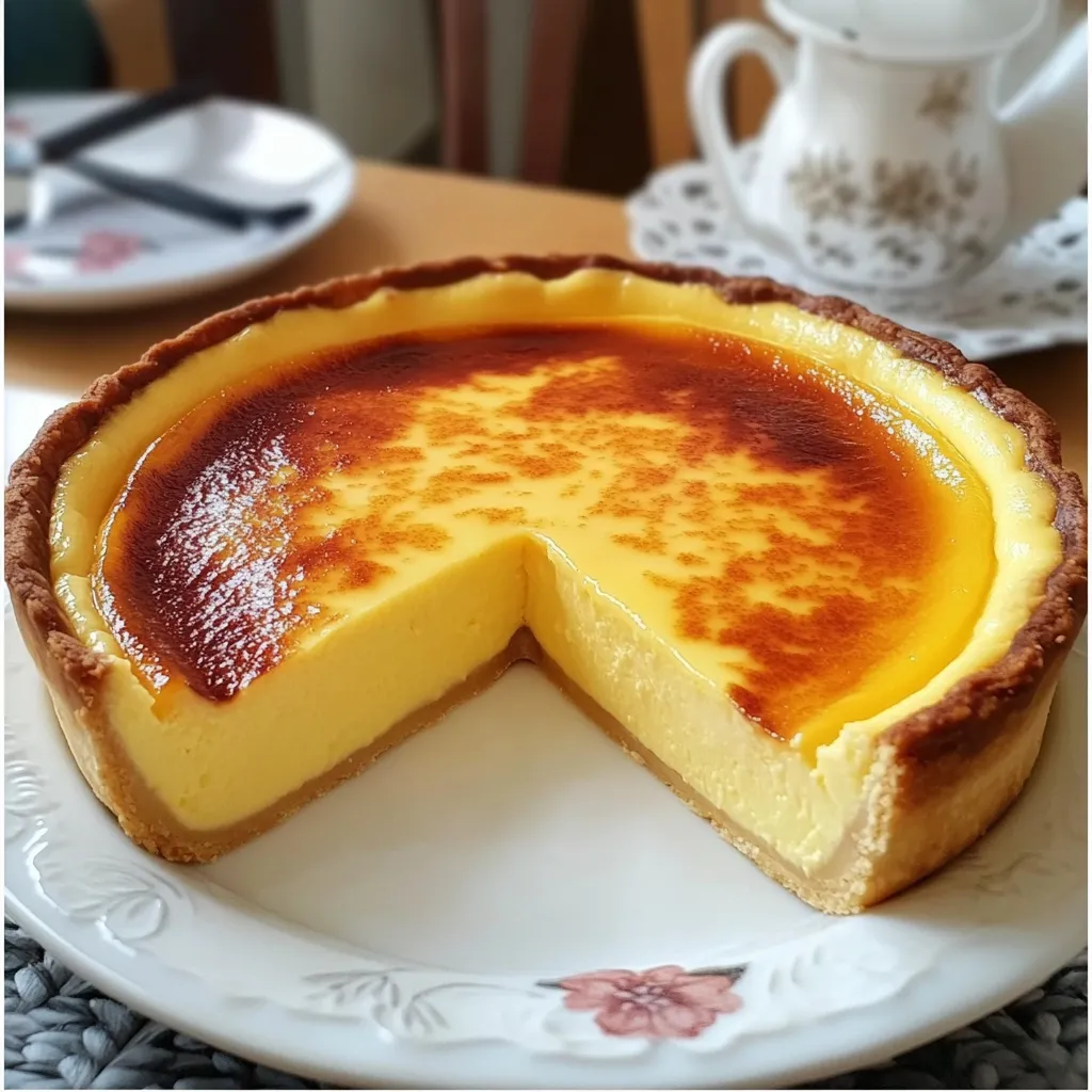 Flan parisien doré avec une texture crémeuse, servi sur une assiette.