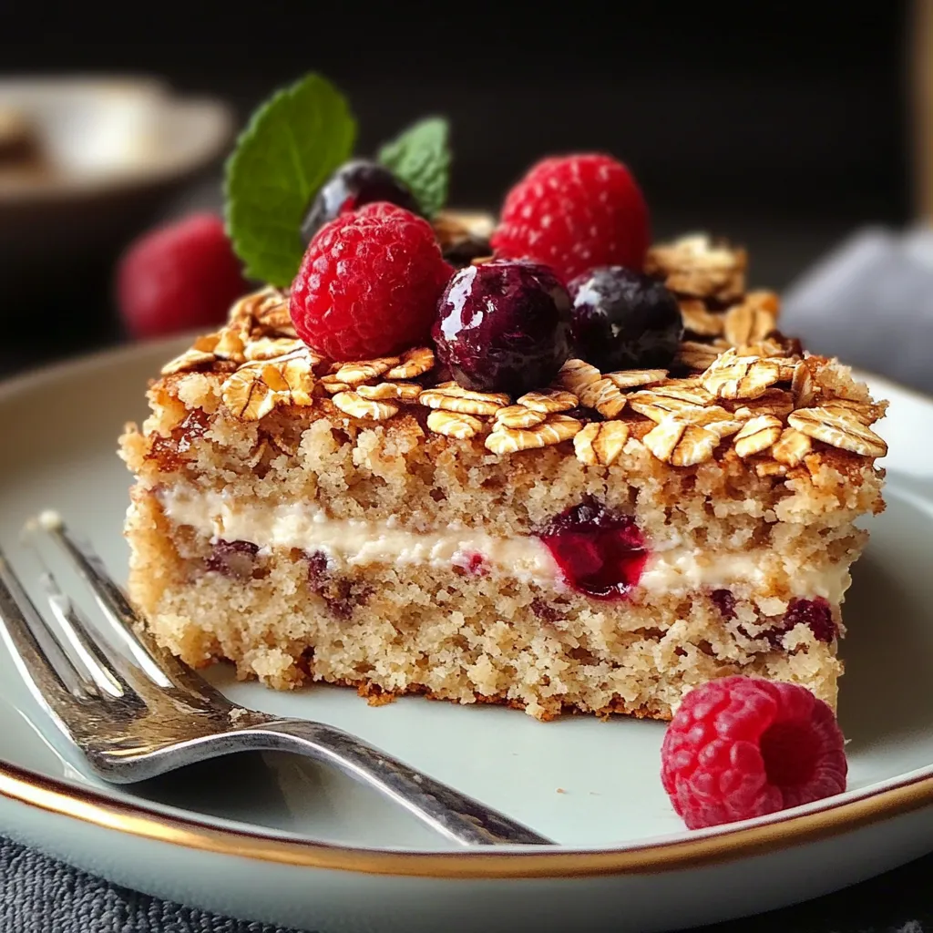 Gâteau diététique aux flocons d’avoine, moelleux et riche en fibres, parfait pour une collation saine et équilibrée.