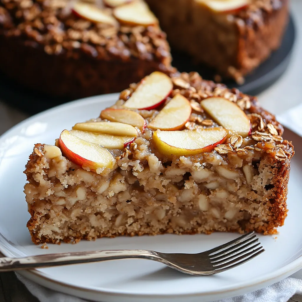 Un gâteau moelleux aux flocons d’avoine et pommes, doré à la perfection, idéal pour une alimentation équilibrée et gourmande.