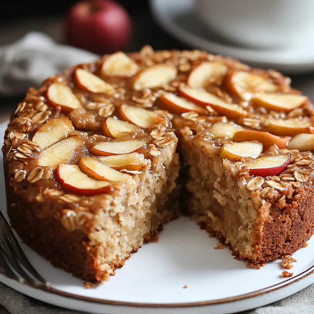 Un gâteau moelleux aux flocons d’avoine et pommes, doré à la perfection, idéal pour une alimentation équilibrée et gourmande.