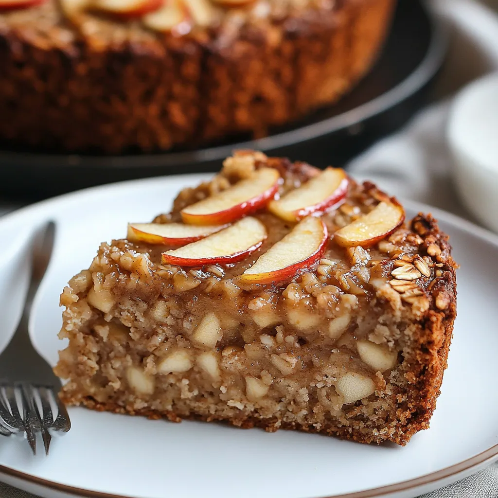 Un gâteau moelleux aux flocons d’avoine et pommes, doré à la perfection, idéal pour une alimentation équilibrée et gourmande.