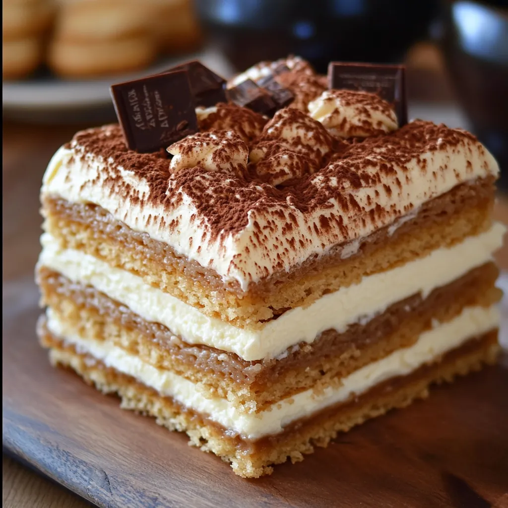 Un délicieux gâteau Petit Beurre parfum café, sans cuisson, avec des couches de biscuits imbibés et une crème au beurre légère.