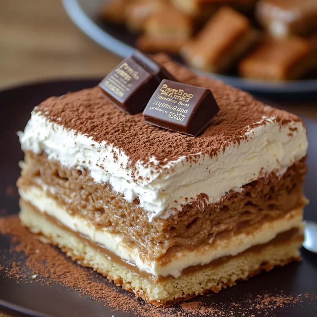 Un délicieux gâteau Petit Beurre parfum café, sans cuisson, avec des couches de biscuits imbibés et une crème au beurre légère.