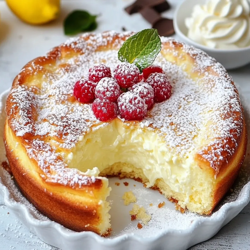 Un gâteau moelleux et doré aux 3 yaourts et 2 œufs, coupé en parts, servi sur une assiette avec une touche de sucre glace.