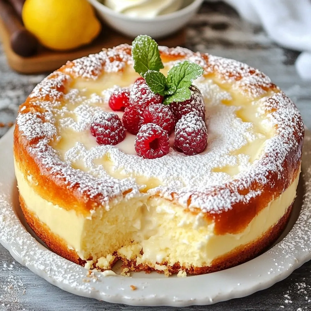 Un gâteau moelleux et doré aux 3 yaourts et 2 œufs, coupé en parts, servi sur une assiette avec une touche de sucre glace.