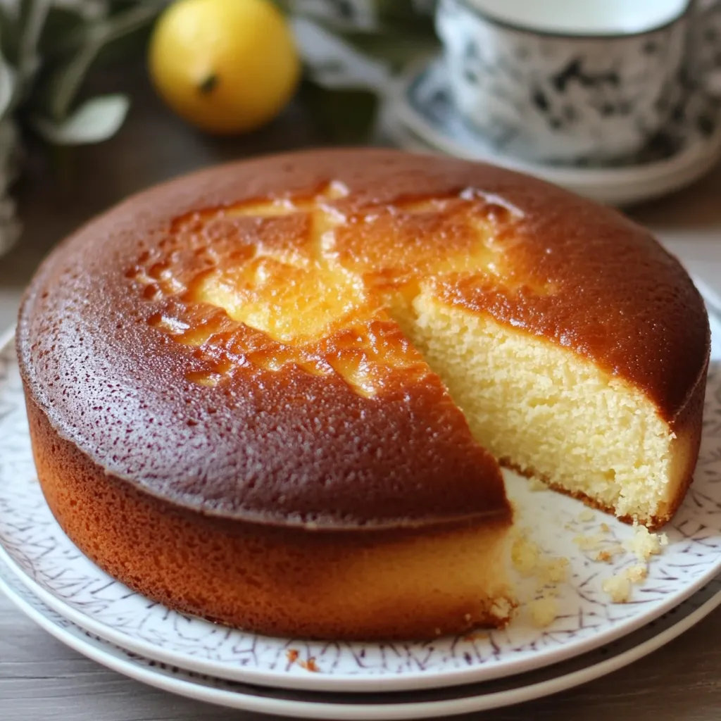 Gâteau au yaourt moelleux doré et aéré, parfait pour le goûter.