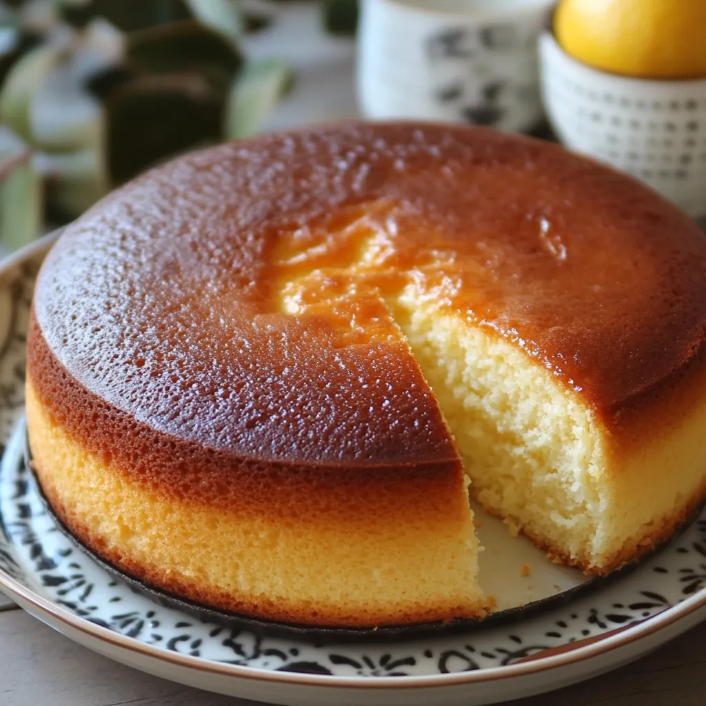 Gâteau au yaourt moelleux doré et aéré, parfait pour le goûter.