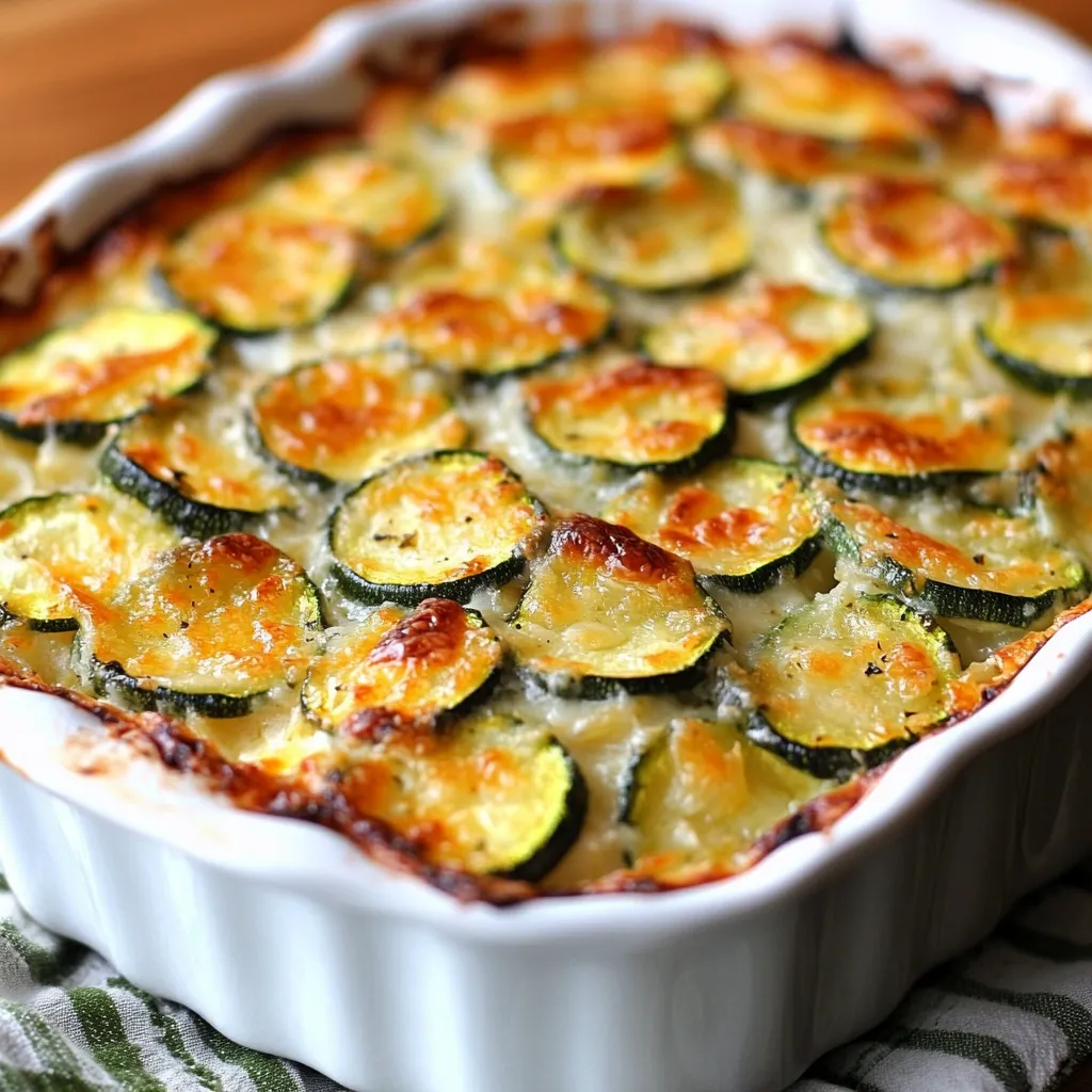 Plat de gratin minceur riz et courgettes, doré au four, servi dans un plat en céramique avec une garniture légère de fromage râpé.