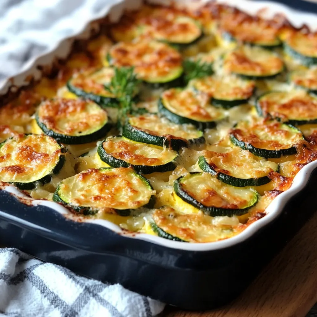 Plat de gratin minceur riz et courgettes, doré au four, servi dans un plat en céramique avec une garniture légère de fromage râpé.