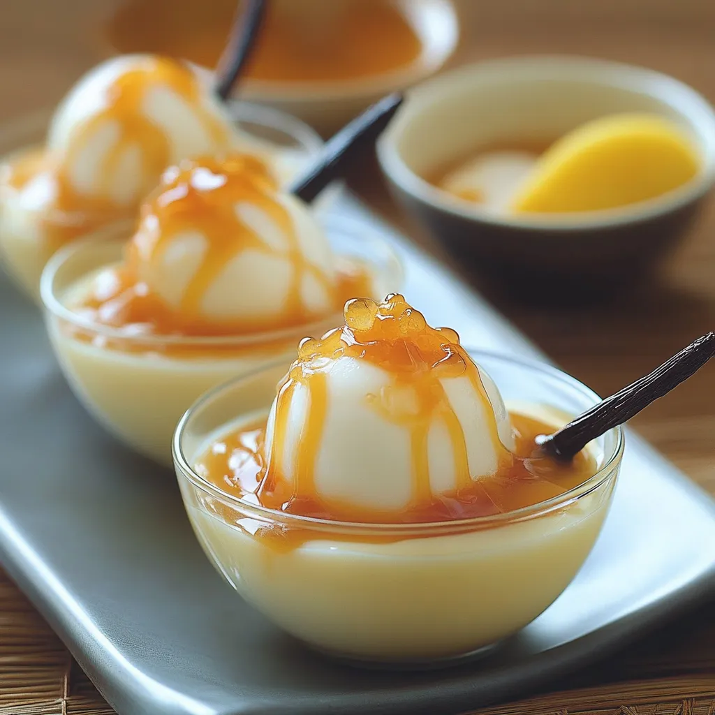 Île Flottante Vanillée servie dans un ramequin, nappée d’un caramel doré sur une crème anglaise onctueuse.