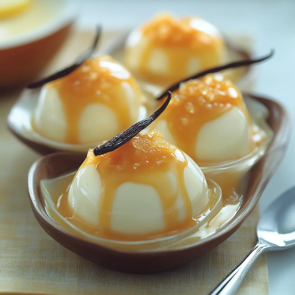 Île Flottante Vanillée servie dans un ramequin, nappée d’un caramel doré sur une crème anglaise onctueuse.