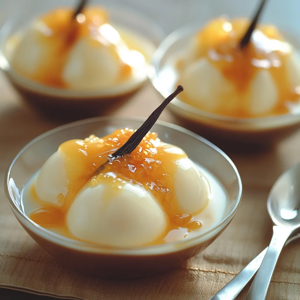 Île Flottante Vanillée servie dans un ramequin, nappée d’un caramel doré sur une crème anglaise onctueuse.