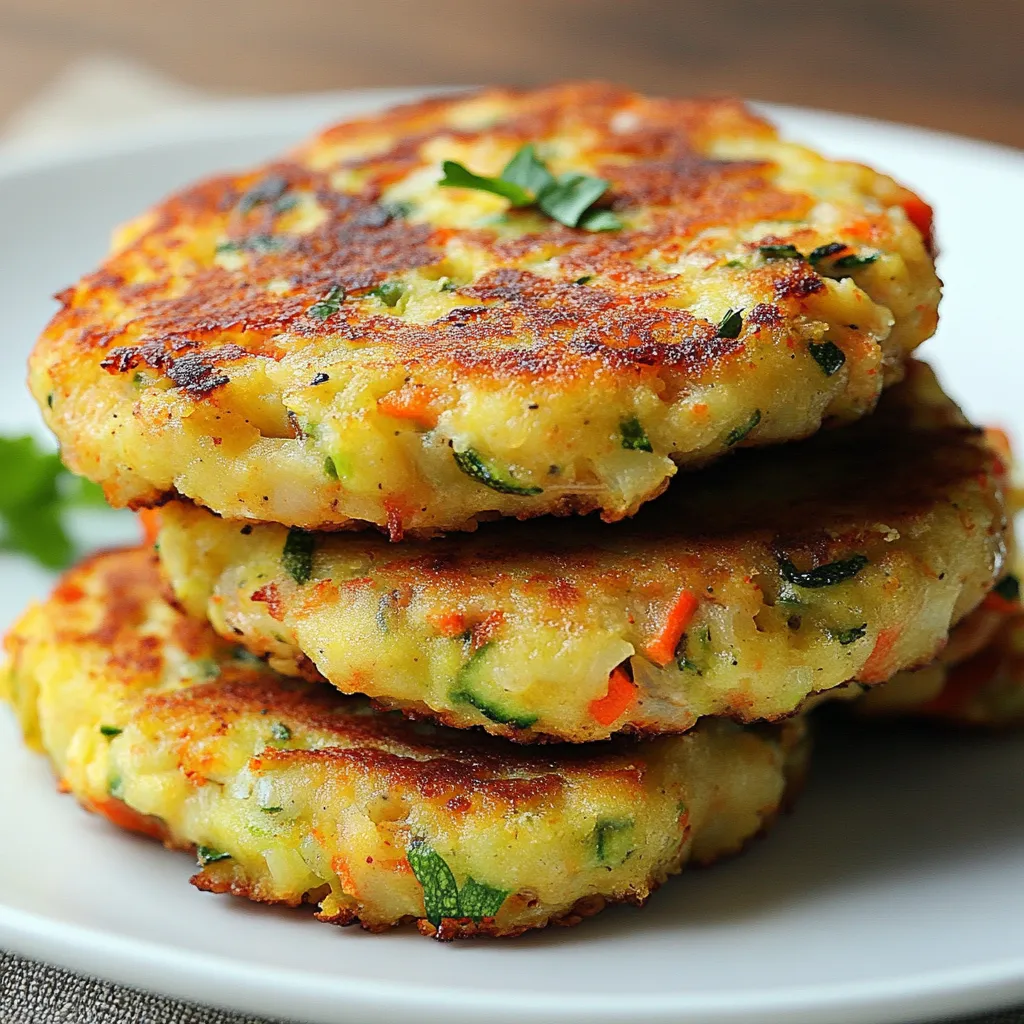 Galettes de légumes dorées et croustillantes, servies sur une assiette avec une salade verte et une sauce au yaourt.