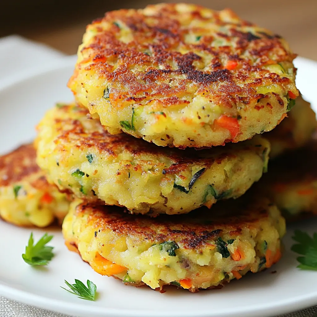 Galettes de légumes dorées et croustillantes, servies sur une assiette avec une salade verte et une sauce au yaourt.