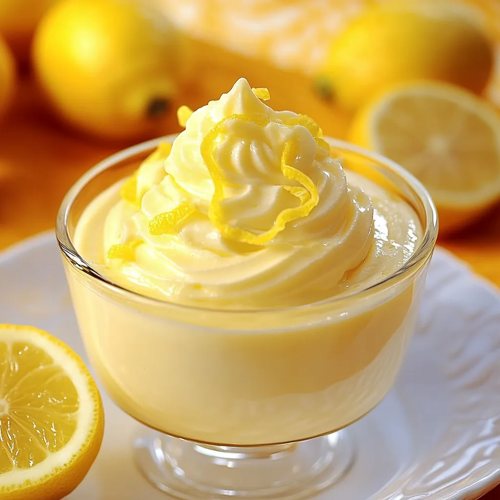 Verrines de mousse au citron légère et onctueuse, garnies de zestes de citron frais.