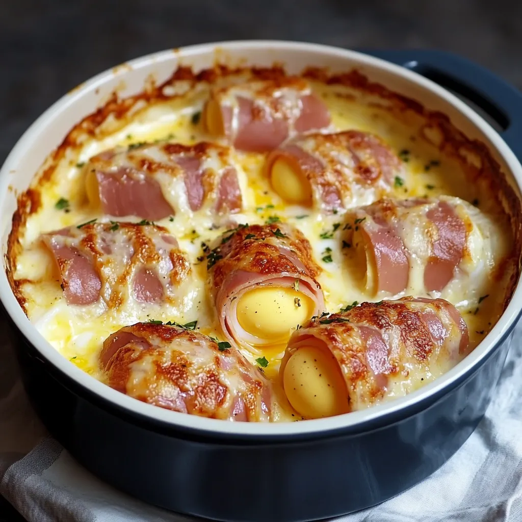 Œufs roulés au jambon coupés en rondelles avec ciboulette sur une assiette blanche