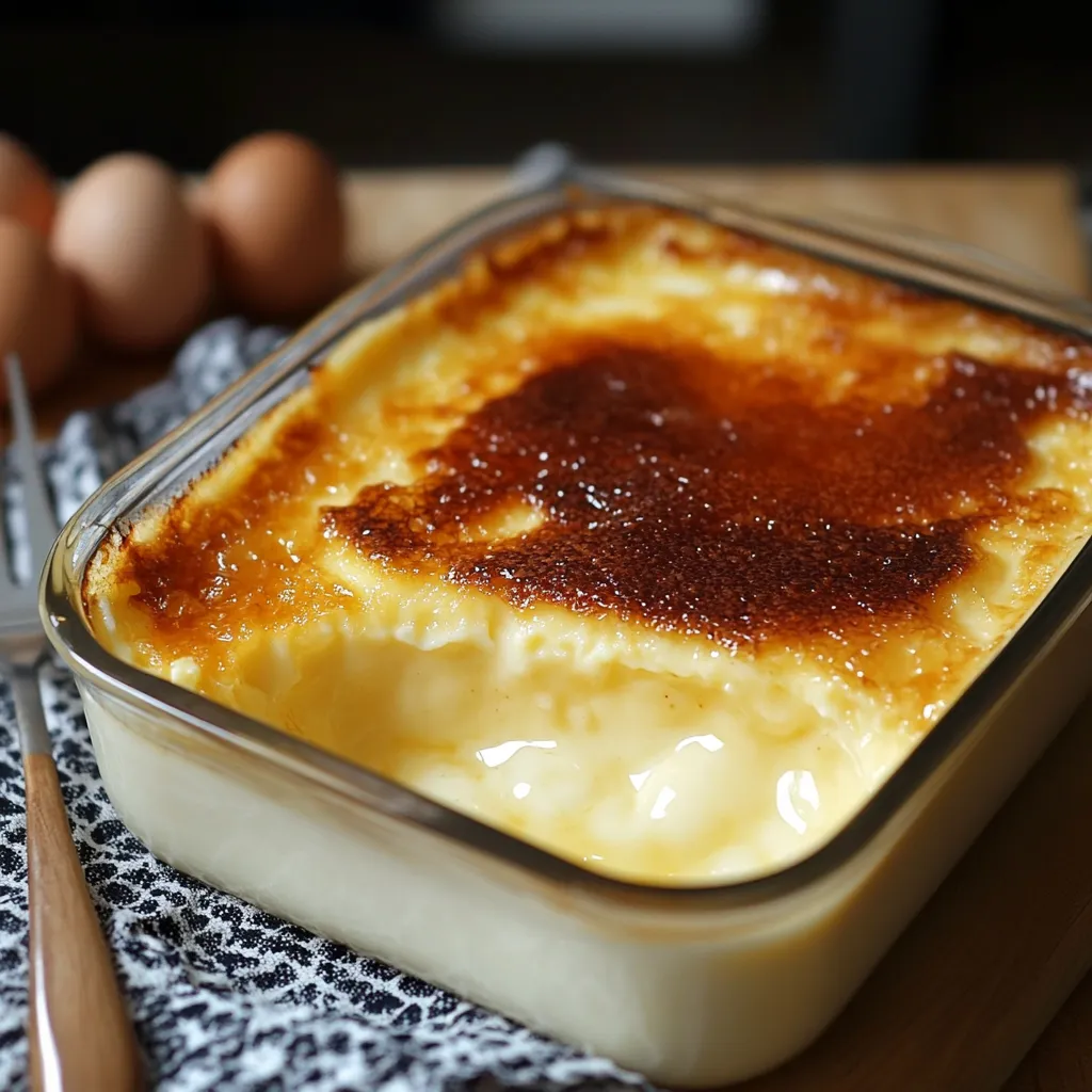 Œufs au lait maison, dessert crémeux et doré cuit au bain-marie dans des ramequins individuels, servi frais et parfumé à la vanille.