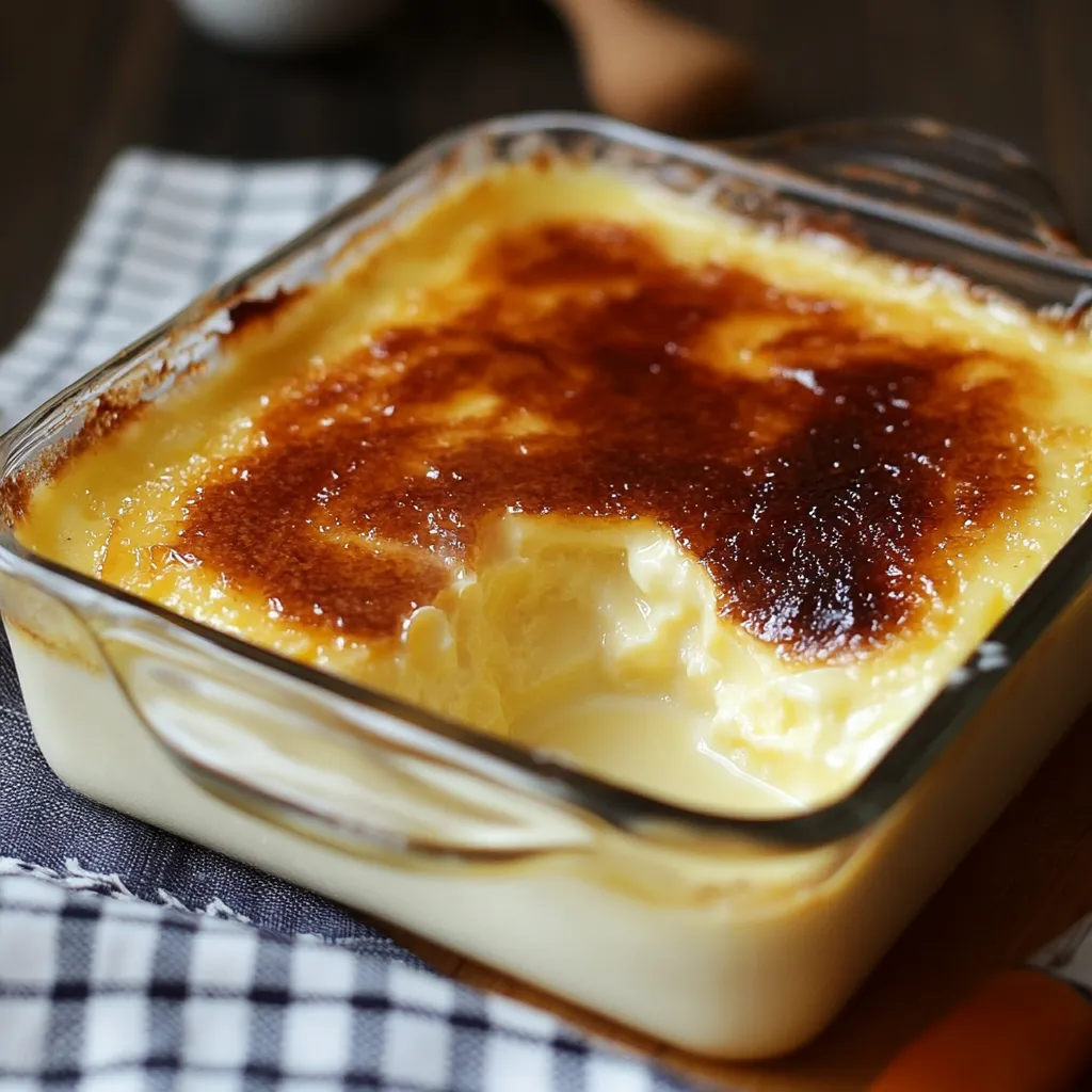 Œufs au lait maison, dessert crémeux et doré cuit au bain-marie dans des ramequins individuels, servi frais et parfumé à la vanille.