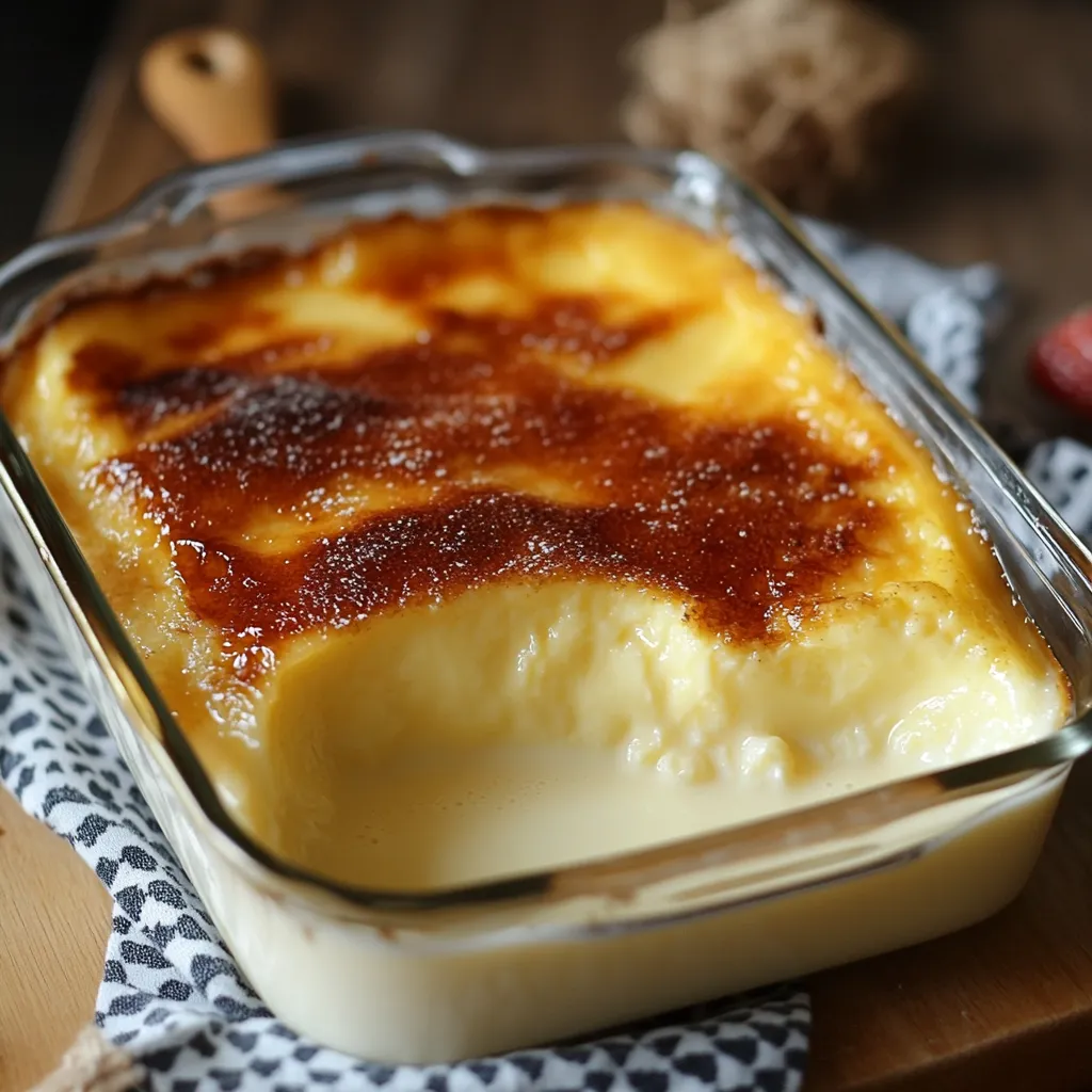 Œufs au lait maison, dessert crémeux et doré cuit au bain-marie dans des ramequins individuels, servi frais et parfumé à la vanille.