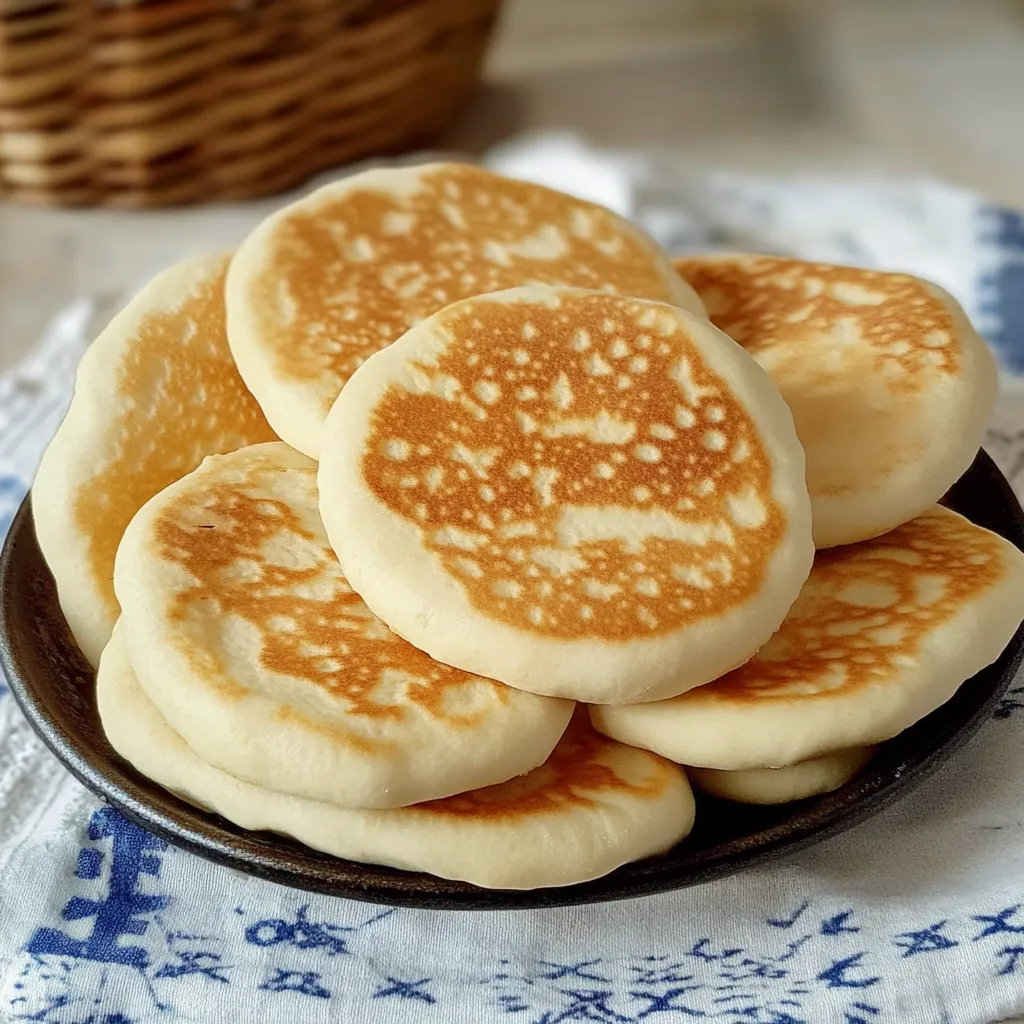 Pain batbout marocain moelleux, cuit à la poêle, doré et prêt à être dégusté.