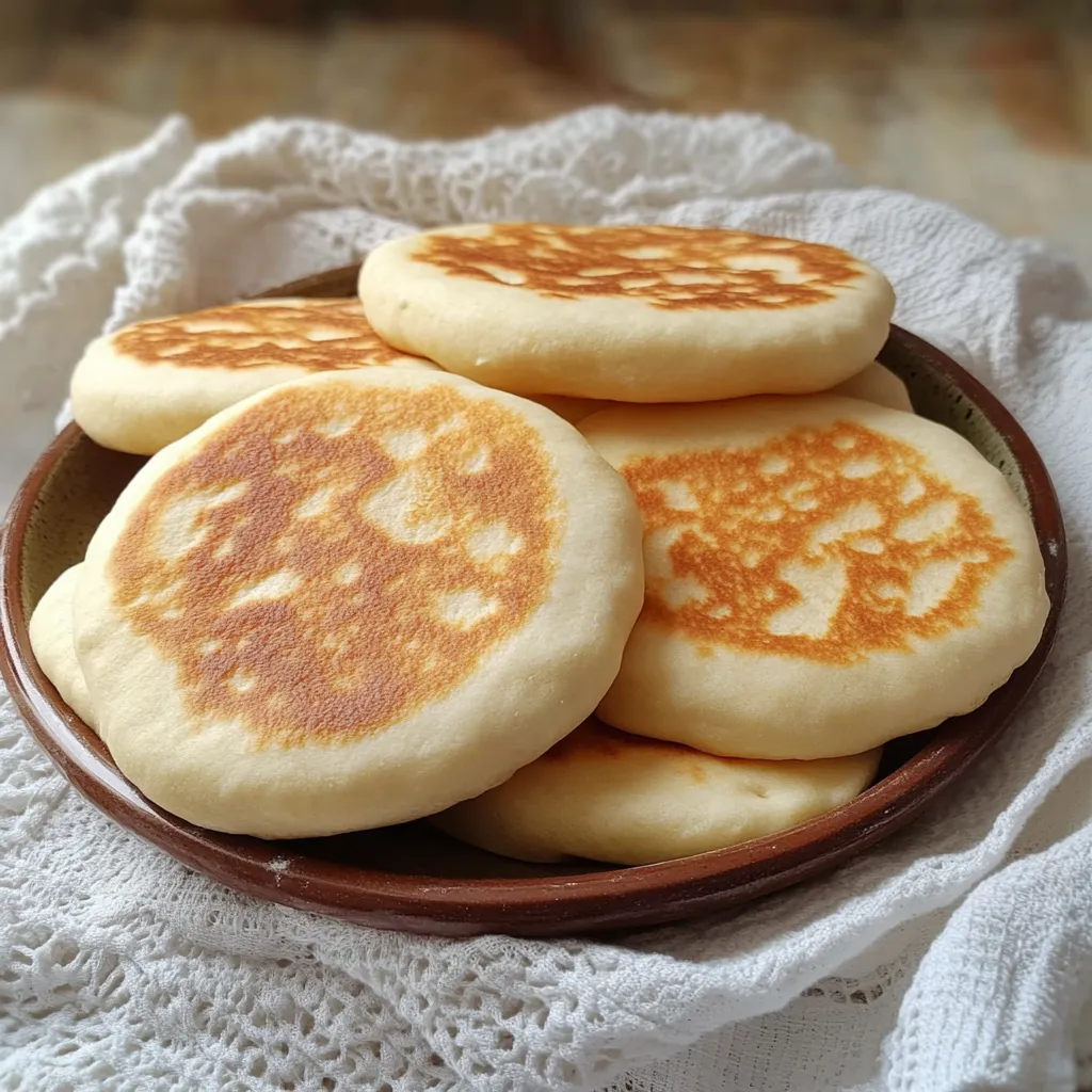 Pain batbout marocain moelleux, cuit à la poêle, doré et prêt à être dégusté.