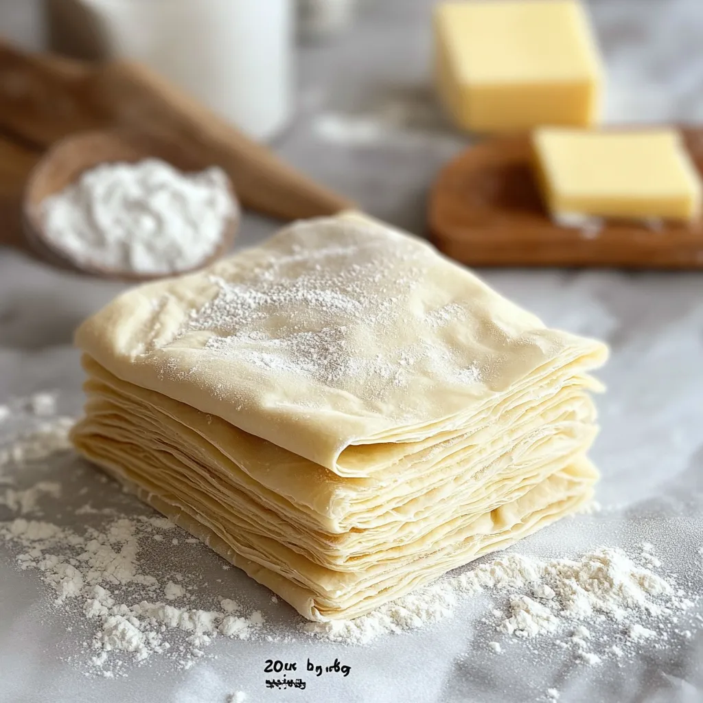 Pâte feuilletée maison avec un feuilletage doré et croustillant, parfaite pour des tartes et viennoiseries.