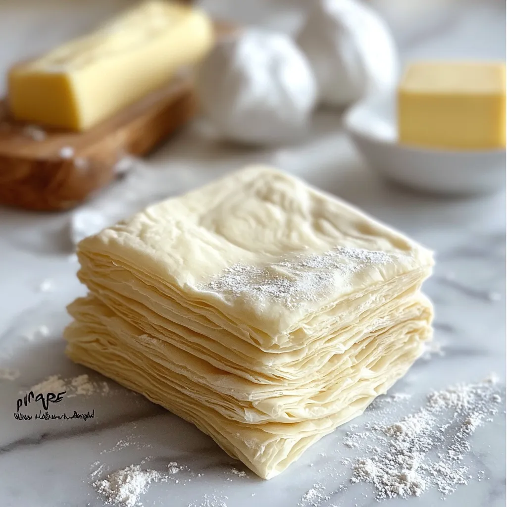 Pâte feuilletée maison avec un feuilletage doré et croustillant, parfaite pour des tartes et viennoiseries.