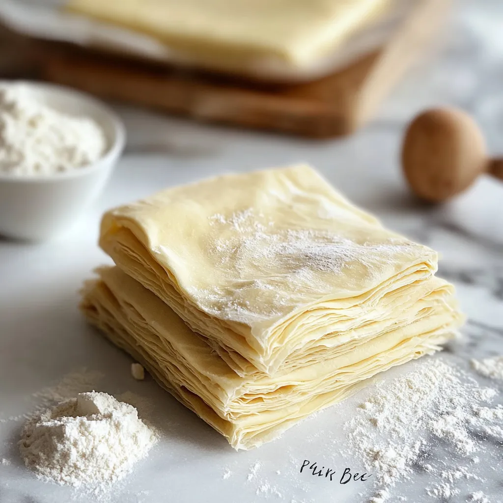 Pâte feuilletée maison avec un feuilletage doré et croustillant, parfaite pour des tartes et viennoiseries.